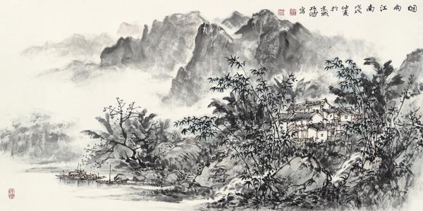 李项鸿，《烟雨江南》，2018年，138cm×68cm